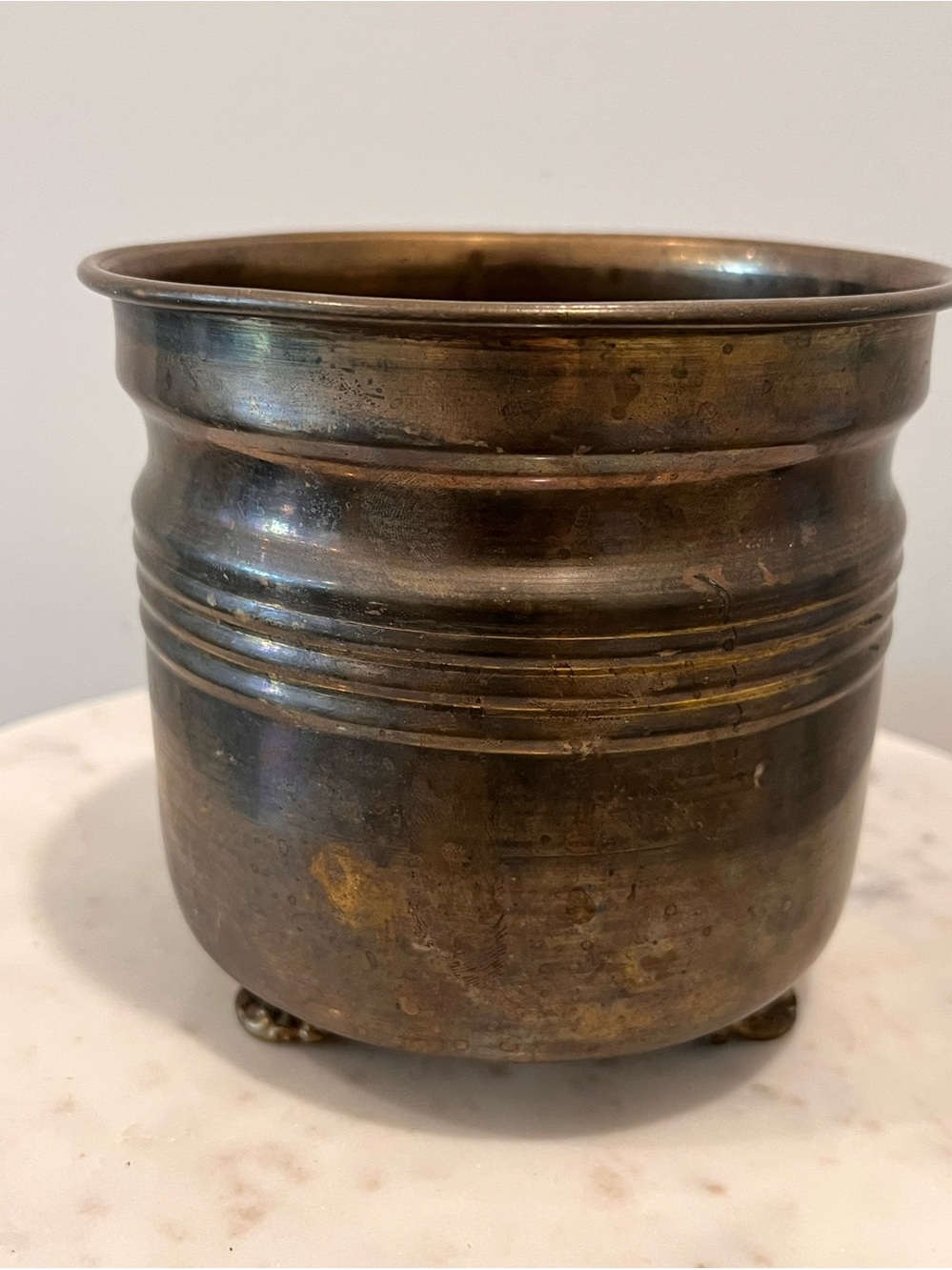 Vintage brass footed planter with beautiful patina